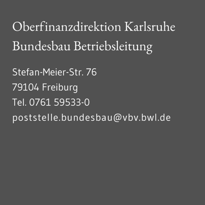 Screenshot der Kontaktadresse im Footer der Homepage www.bundesbau-bw.de