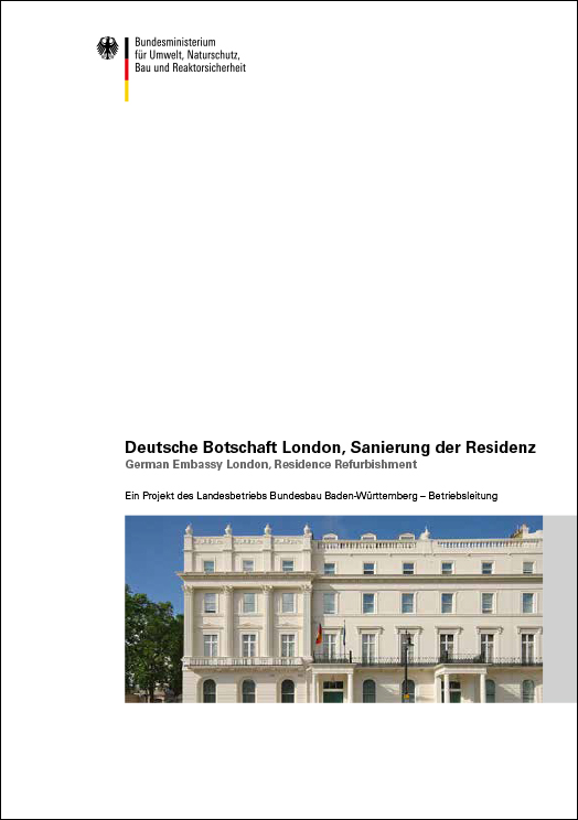 farbiger Titel der A5-Broschüre Sanierung Residenz Deutsche Botschaft London