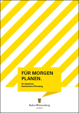 Seite der Broschüre mit schwarzem Text auf gelbem Feld: Für morgen planen!